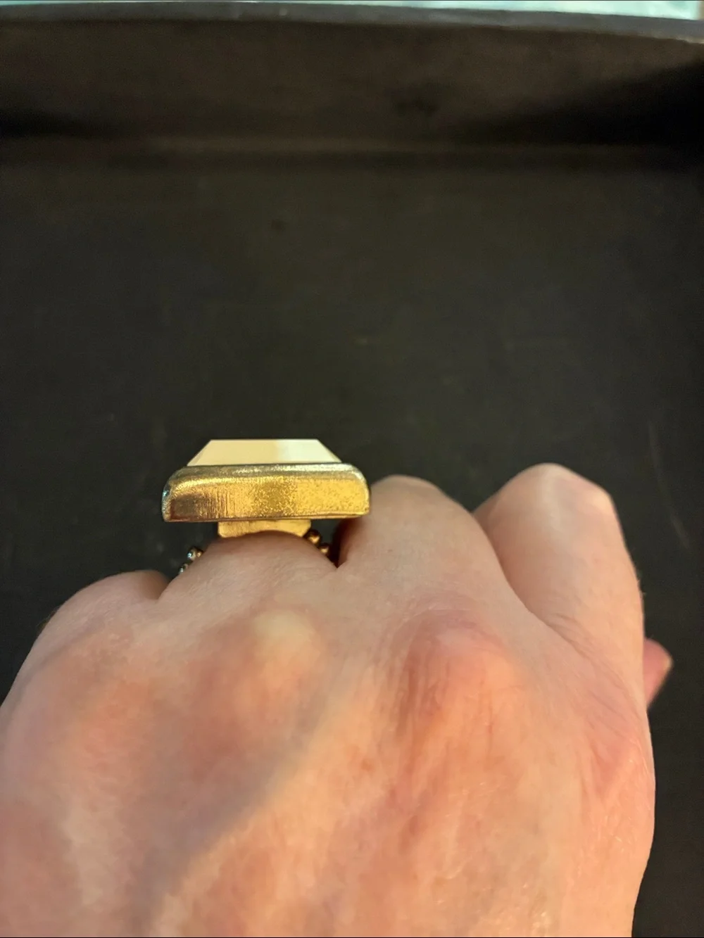 Statement Square Gold Ring with Cream Faceted Stone